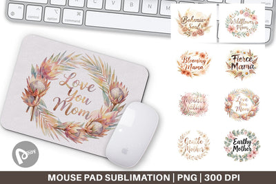 Mouse Pad Watercolor Boho Floral Mama Quotes Sublimation artnoy 