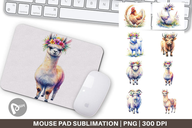 Mouse Pad Watercolor Boho Highland Cow And Friends Sublimation artnoy 