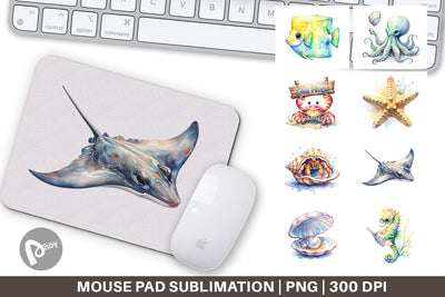 Mouse Pad Watercolor Boho Ocean Nursery Animal Sublimation artnoy 