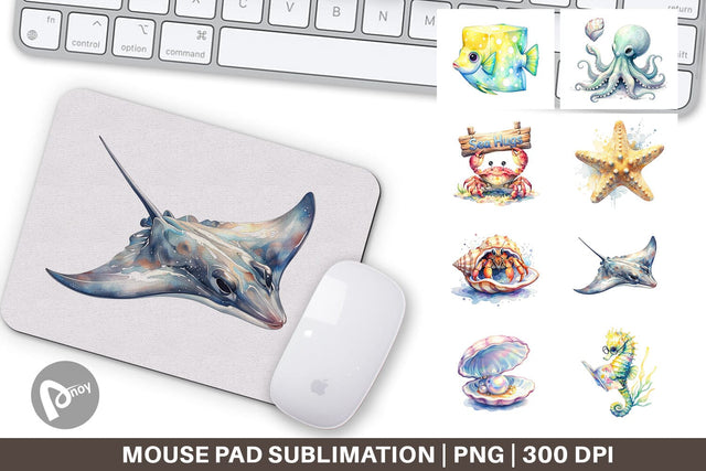 Mouse Pad Watercolor Boho Ocean Nursery Animal Sublimation artnoy 