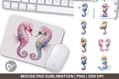 Mouse Pad Watercolor Boho Seahorse Tribal Art Sublimation artnoy 