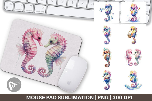 Mouse Pad Watercolor Boho Seahorse Tribal Art Sublimation artnoy 