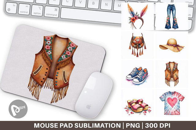 Mouse Pad Watercolor Boho Spring Fashion 70s Accessories & Attire Sublimation artnoy 