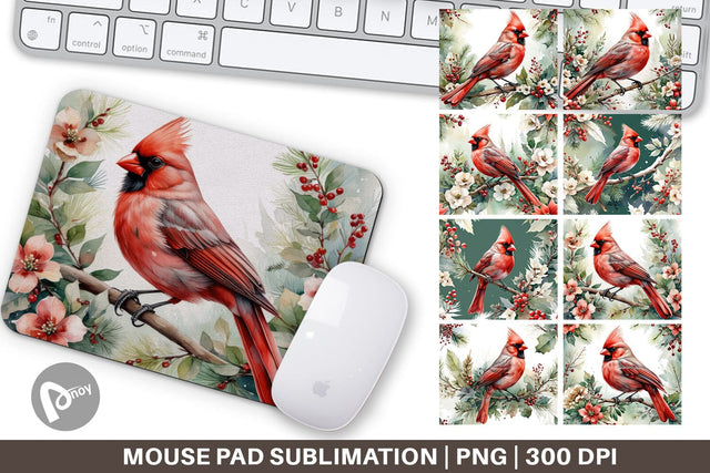 Mouse Pad Watercolor Cardinal Bird Sublimation artnoy 
