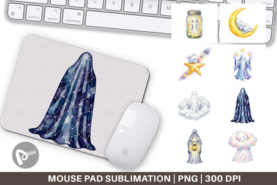 Mouse Pad Watercolor Celestial Dreaming Moon Ghost Sublimation artnoy 