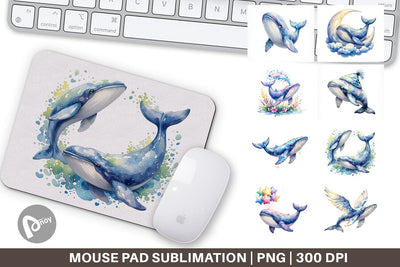 Mouse Pad Watercolor Celestial Whale Moon Star Sublimation artnoy 