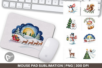 Mouse Pad Watercolor Christmas Animal Sublimation artnoy 