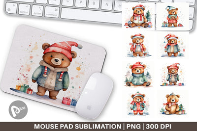 Mouse Pad Watercolor Christmas Bear Sublimation artnoy 