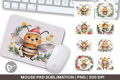 Mouse Pad Watercolor Christmas Bee Sublimation artnoy 