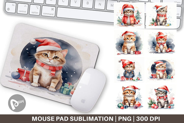 Mouse Pad Watercolor Christmas Cat Sublimation artnoy 
