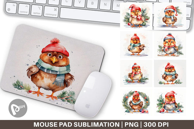Mouse Pad Watercolor Christmas Chiken Sublimation artnoy 