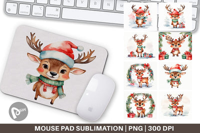 Mouse Pad Watercolor Christmas Deer Sublimation artnoy 