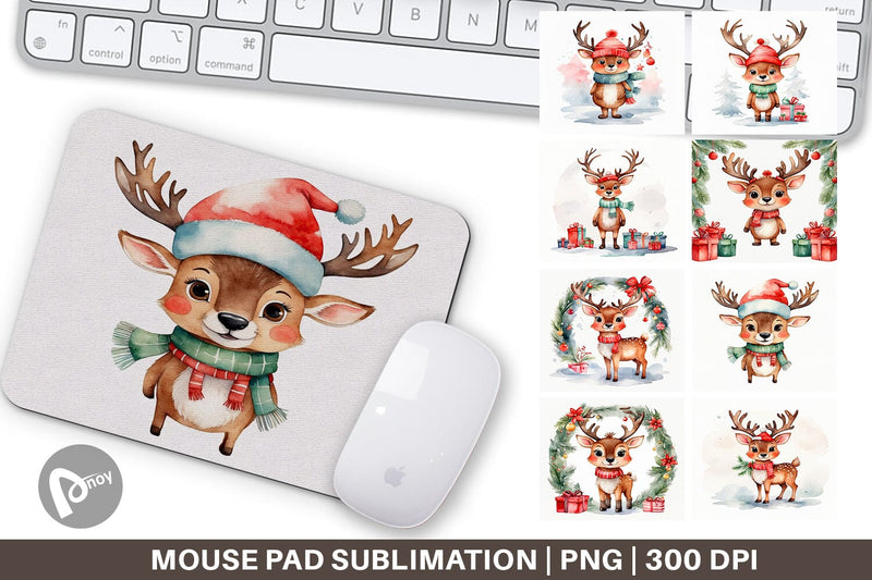 Mouse Pad Watercolor Christmas Deer Sublimation artnoy 
