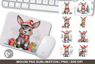 Mouse Pad Watercolor Christmas donkey Sublimation artnoy 