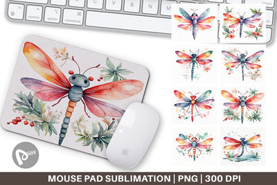 Mouse Pad Watercolor Christmas Dragonfly Sublimation artnoy 