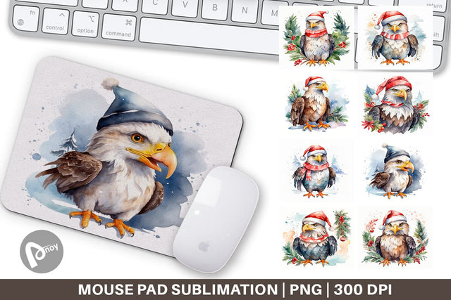 Mouse Pad Watercolor Christmas Eagle Sublimation artnoy 