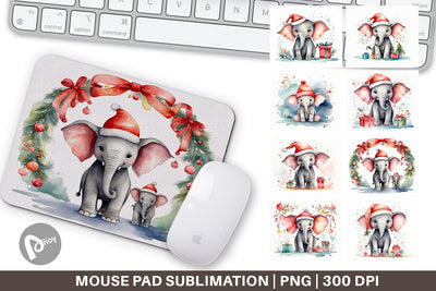 Mouse Pad Watercolor Christmas Elephant Sublimation artnoy 
