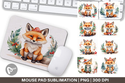 Mouse Pad Watercolor Christmas Fox Sublimation artnoy 