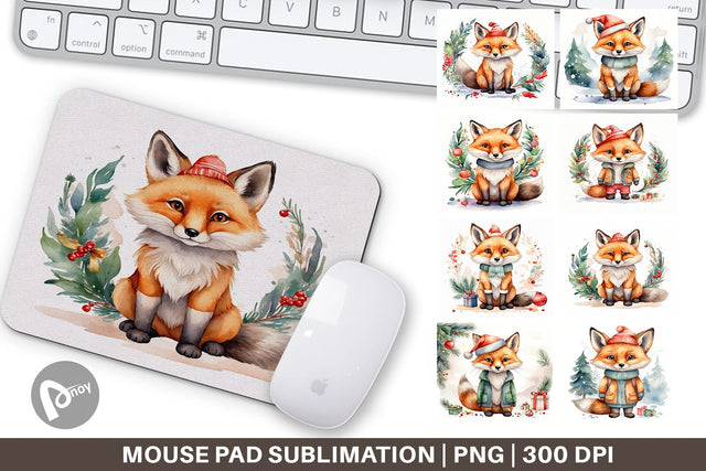 Mouse Pad Watercolor Christmas Fox Sublimation artnoy 