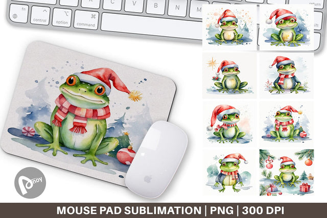 Mouse Pad Watercolor Christmas Frog Sublimation artnoy 