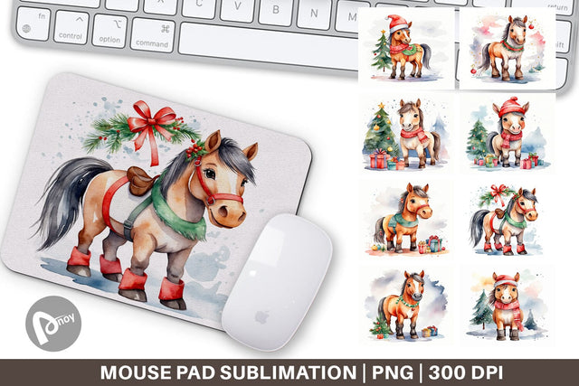 Mouse Pad Watercolor Christmas Horse Sublimation artnoy 