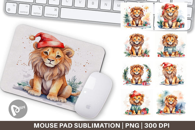 Mouse Pad Watercolor Christmas Lion Sublimation artnoy 