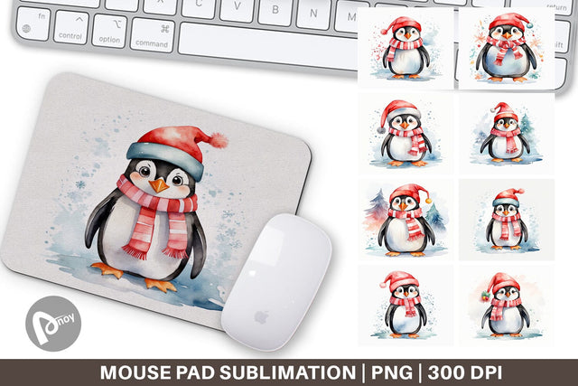 Mouse Pad Watercolor Christmas Penguin Sublimation artnoy 