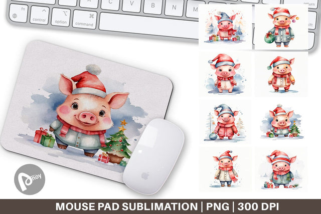 Mouse Pad Watercolor Christmas Pig Sublimation artnoy 
