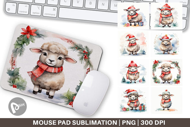 Mouse Pad Watercolor Christmas sheep Sublimation artnoy 