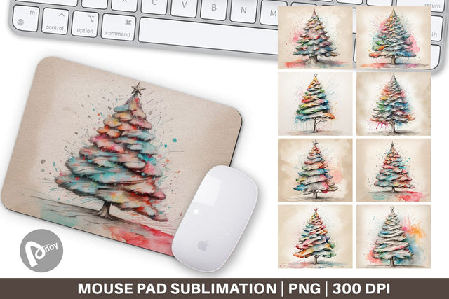 Mouse Pad Watercolor Christmas Tree Sublimation artnoy 