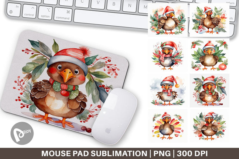 Mouse Pad Watercolor Christmas turkey Sublimation artnoy 