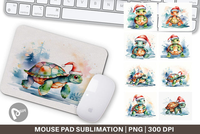 Mouse Pad Watercolor Christmas Turtle Sublimation artnoy 