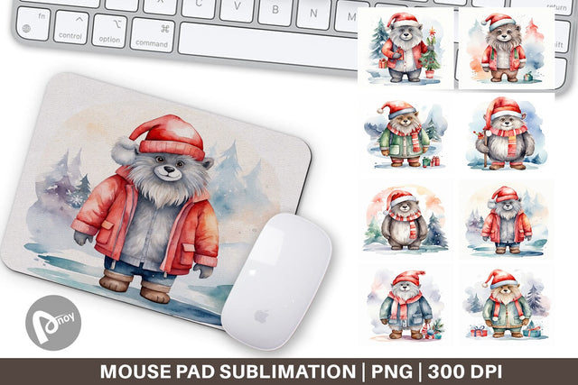 Mouse Pad Watercolor Christmas Yeti Sublimation artnoy 
