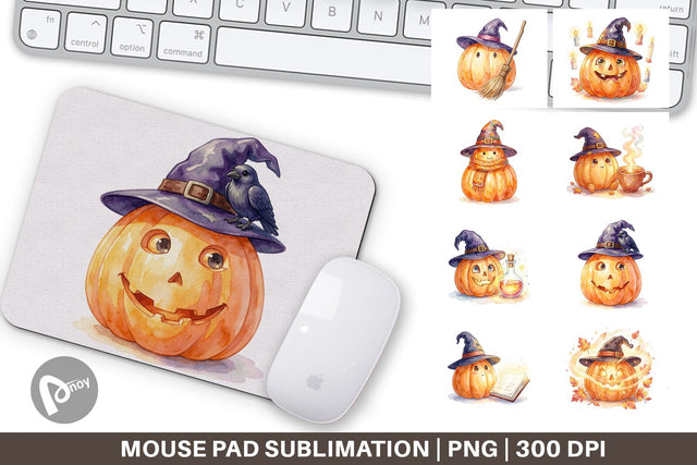 Mouse Pad Watercolor Cozy Autumn Spellcraft Witch Sublimation artnoy 