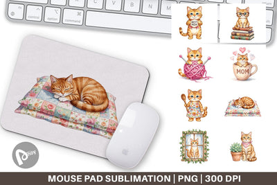Mouse Pad Watercolor Cozy Cat Mom Lifestyle Art Sublimation artnoy 
