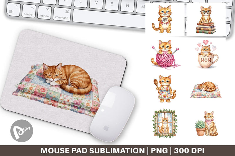 Mouse Pad Watercolor Cozy Cat Mom Lifestyle Art Sublimation artnoy 