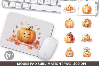 Mouse Pad Watercolor Cozy Fall Lifestyle Pumpkin Sublimation artnoy 