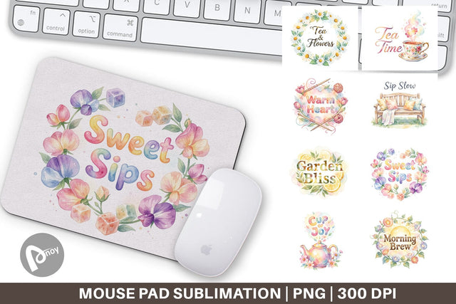 Mouse Pad Watercolor Cozy Garden Tea Quotes Sublimation artnoy 