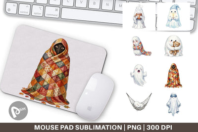 Mouse Pad Watercolor Cozy Nightcap Sleepy Ghost Sublimation artnoy 