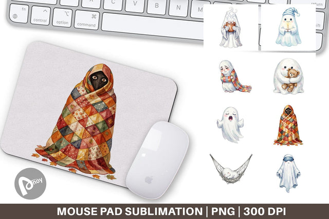 Mouse Pad Watercolor Cozy Nightcap Sleepy Ghost Sublimation artnoy 