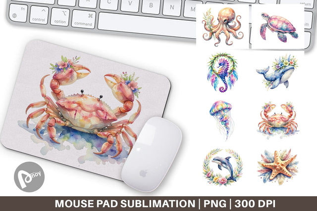 Mouse Pad Watercolor Cute Baby Ocean Animals Sublimation artnoy 