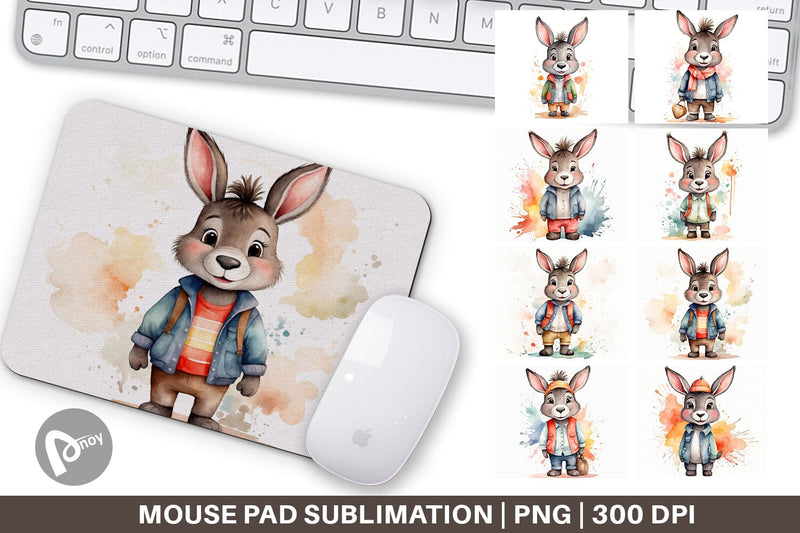 Mouse Pad Watercolor Cute Donkey Sublimation artnoy 