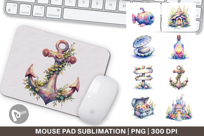 Mouse Pad Watercolor Cute Ocean Objects Sublimation artnoy 