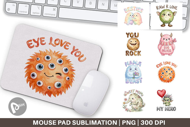 Mouse Pad Watercolor Cute Ugly Momster Quotes Sublimation artnoy 