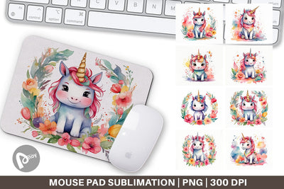 Mouse Pad Watercolor Cute Unicorn Sublimation artnoy 