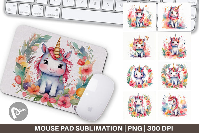 Mouse Pad Watercolor Cute Unicorn Sublimation artnoy 
