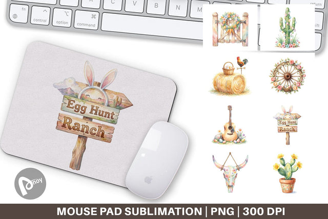 Mouse Pad Watercolor Desert Spring Easter Cacti Sublimation artnoy 