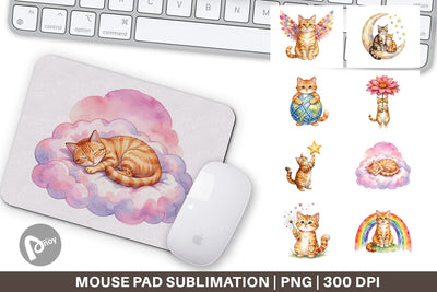 Mouse Pad Watercolor Dreamy Mother Cat Sky Art Sublimation artnoy 