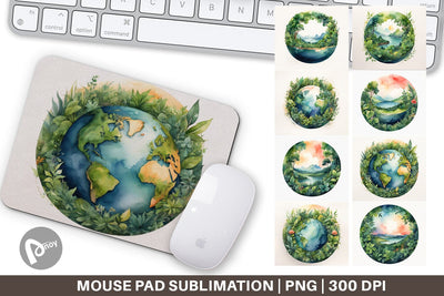 Mouse Pad Watercolor Earth Plants Sublimation artnoy 