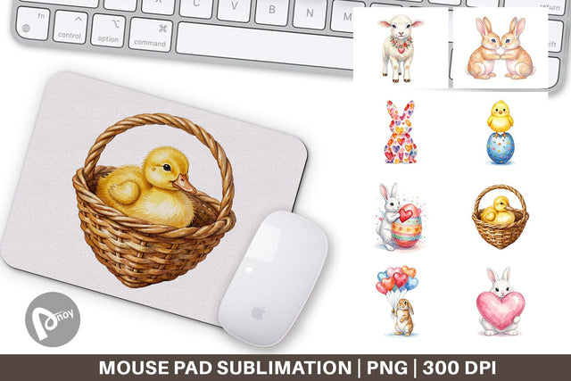 Mouse Pad Watercolor Easter Bunny Heart Love Art Sublimation artnoy 